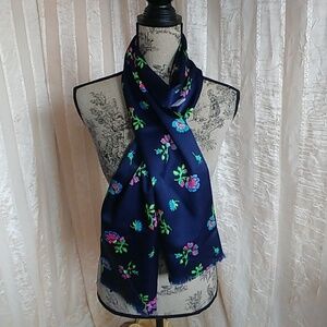 Vintage Ray Strauss Qiana Blue Floral Scarf